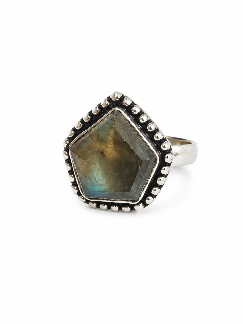 Silver Plated Labradorite Bohemian Ring